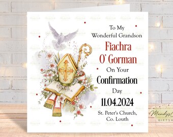 Confirmation Day Personalised Card, Son, Grandson, Nephew, Godson, Keepsake Confirmation Gift for Him, Dove, On your Special Day, Religious