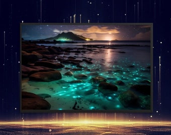 Bioluminescent Beach Caribbean Island - Art Print Poster