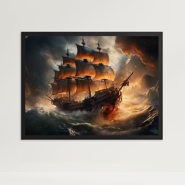 Piratenschiff im Sturm Poster • Leinwand Kunstdruck • Vintage Poster Print