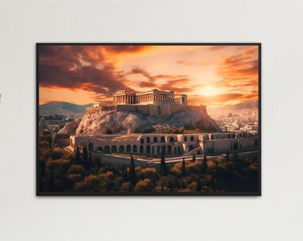 Acropolis of Athens in Greece at sunset - Art Print Poster