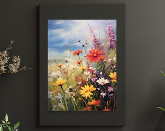 Florale Bilder, Wildblumen in Ölgemälde Optik - Kunstdruck Poster