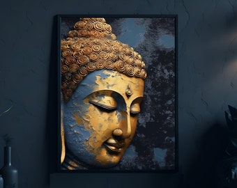 Édition Univers Bouddha Gold | Harmonie cosmique spirituelle dorée et paix intérieure | Décoration d’intérieur unique | Art de méditation | Bouddha souriant