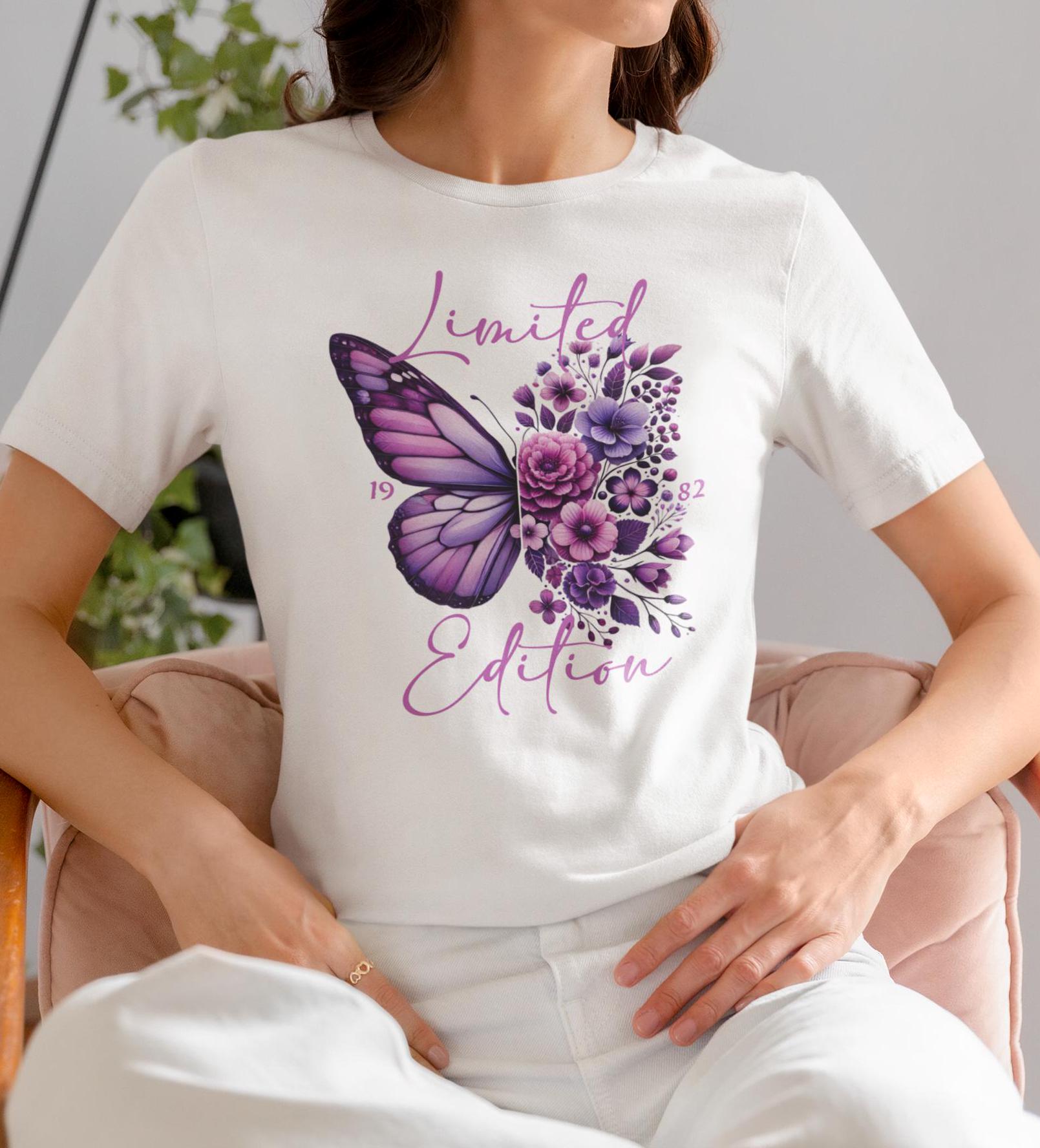 43th Birthday Shirt for Women, Limited Edition, 1982, Flower Butterflies Shirt, Cute Butterfly Shirt, Floral Birthday Shirt
