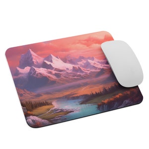 Mousepad Pastel River Mountains Design - Mousepad for the office, home or as a gift