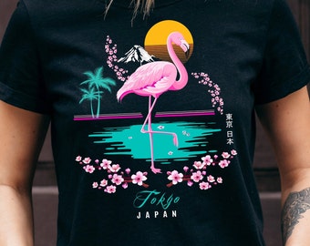 Flamingo Tokyo Japan Cherry Blossom Design T-Shirt