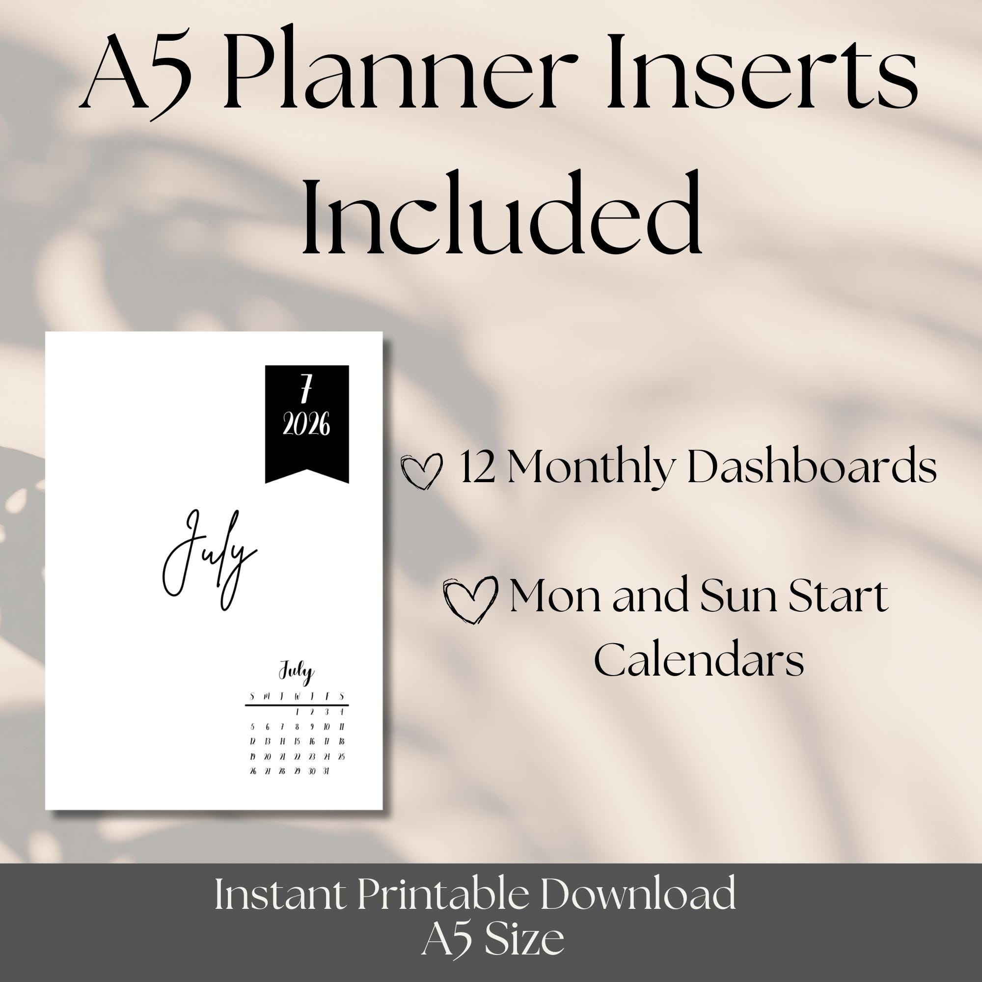 12 Monthly Dashboard Planner Printable –A5 Size Dashboards | 12 Month ...