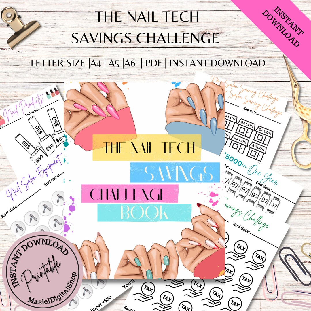 Nail Tech Printable Savings Challenges Book Business Savings Etsy