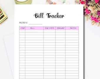 Plantilla Bill Tracker / Imprimible / Tamaño carta Bill Tracker Pdf / Descarga instantánea / Presupuesto personal / Carta de EE. UU. /A4 / A5
