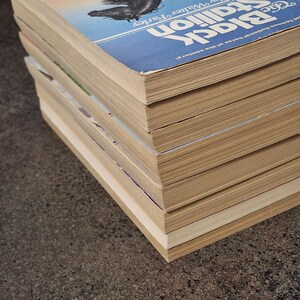 May include: A stack of vintage paperback books, with the top book featuring a blue cover with the title "The Black Stallion" and an illustration of a black horse. The books have aged, yellowed pages.