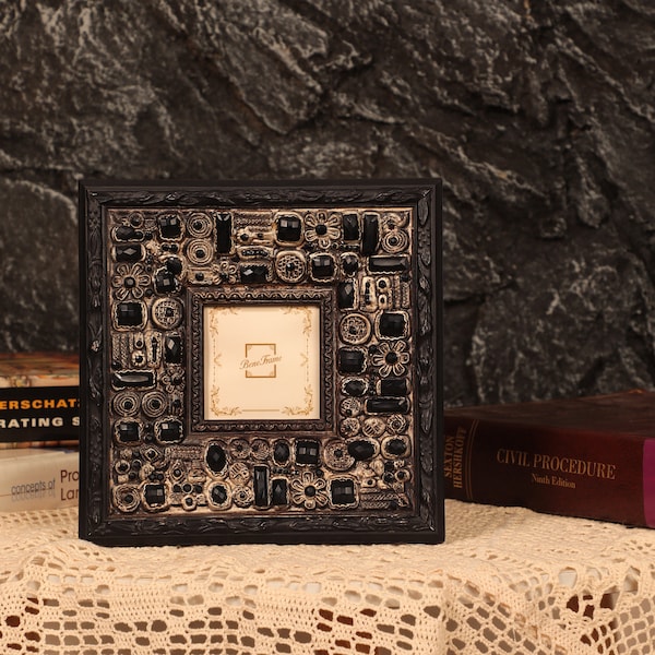 Black Square Elaborate Gem 3x3 Handmade Wood Picture Frame BeneFrame