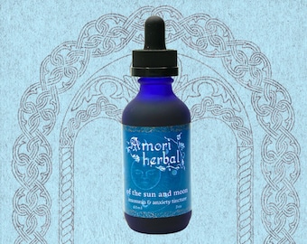 Of The Sun and Moon tincture. Skullcap, passionflower, lemonbalm, poppy, raw honey, Organic, 2oz
