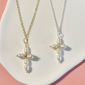 Pearl Cross Necklace- Gold Filled or Sterling Silver