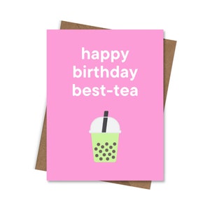 Happy Birthday Best-Tea (thé bubble/Bestie), carte d'anniversaire, 4,25 po. x 5,5 po., drôle, mignon, petit garçon
