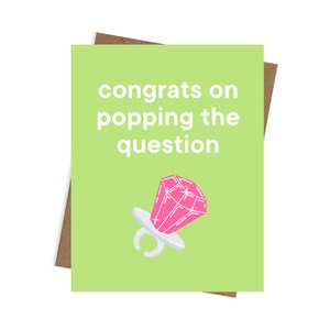 Félicitations pour avoir posé la question, carte de fiançailles, 4,25 po. x 5,5 po., drôle, mignon, chiot, bague pop