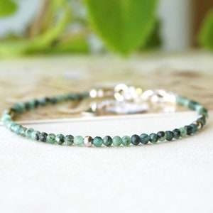 Emerald Bracelet genuine gemstone bead handmade, heart chakra yoga healing crystal, tiny minimalist