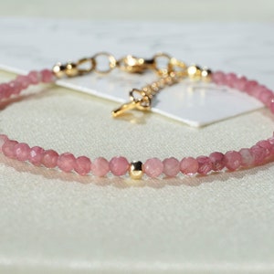 Pink Tourmaline Bracelet genuine gemstone bead handmade, October birthstone pink chakra yoga healing crystal