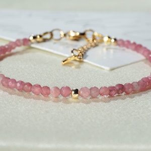 Pink Tourmaline Bracelet genuine gemstone bead handmade, October birthstone pink chakra yoga healing crystal