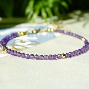 AMETHYST Bracelet: minimalist bracelet from natual healing February Birthstone 3mm faceted.