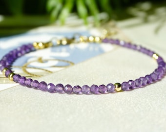 AMETHYST Bracelet: minimalist bracelet from natual healing February Birthstone 3mm faceted.