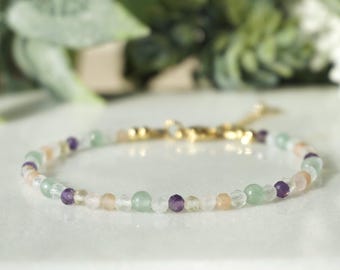 Healing Chakra bracelet, dainty bracelet,natura gemstone bead 3mm faceted & 4mm round