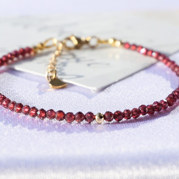 Granat Armband echte Edelsteinperlen, Januar Geburtsstein, rot Chakra-Yoga-Heilkristall, winziger minimalistischer stil
