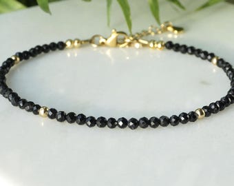 Zwarte TOERMALIJN-armband, wortelchakra genezend kristal 3 mm minimalistische stijl
