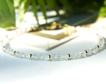 WHITE MOONSTONE Bracelet: genuine gemstone 3.2 mm faceted bead, minimalist jewelry