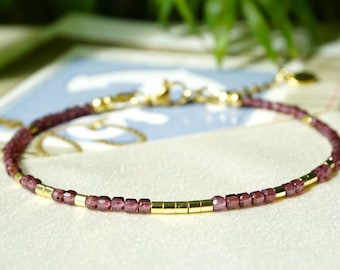 Garnet Gemstone Bracelet: Handmade Red Crystal Chakra Healing, Minimalist style