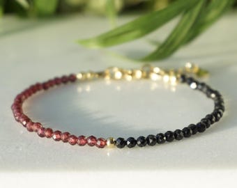 GARNET & BLACK TOURMALINE Bracelet:  January birthstone root chakra, healing Crystal, Minimalist style