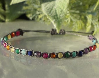 7 Chakra Armband aus Edelsteinperlen, Heilstein Armkette 3mm perlen facettiert