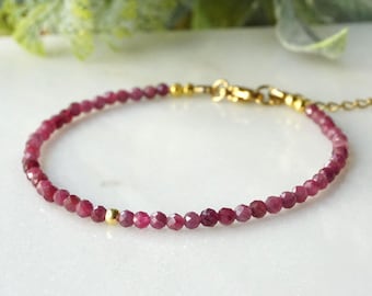 Ruby red TOURMALINE Bracelet: minimalist beaded bracelet 3mm faceted