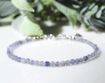 Bracelet Tanzanite genuine gemstone bead handmade , lila chakra yoga healing crystal, tiny minimalist design