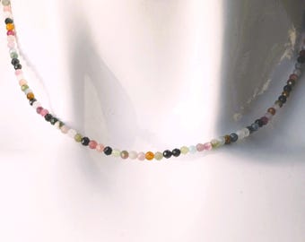 TURMALIN Halskette: echter Schutzstein 3mm facettiert regenbogen turmalin, Geburtstein Oktober