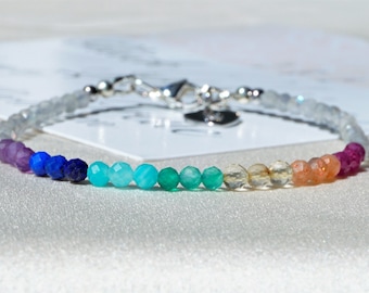 7 Chakra Armband aus echten natürlichen Steinperlen, winziges Mini-Armkette Chakra-Heilungs-Yoga-Kristall