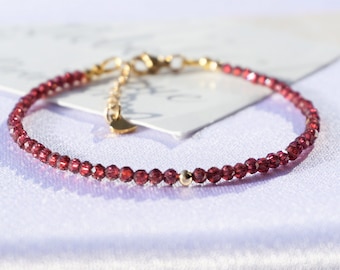 GARNET Bracelet: the stone of passion and creativity 3mm faceted, January birthstone Aquarius, Root Chakra.