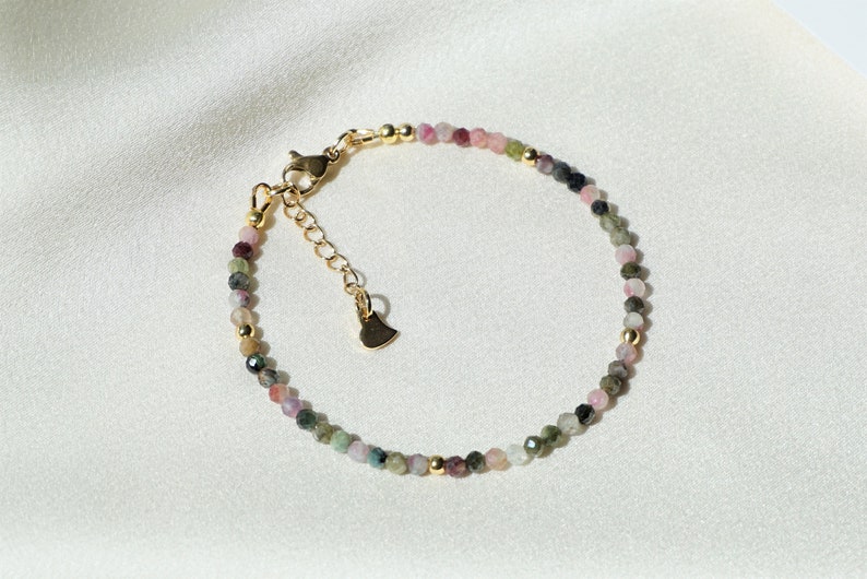 Turmalin Armband aus echten natürlichen Edelstein, Oktober Geburtsstein, Chakra-Yoga-Heilkristall, minimalistischer Stil image 4