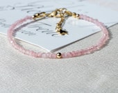 Rose Quartz bracele natural gemstone bead handmade, pink chakra yoga healing crystal, tiny minimalist unique design bracelet