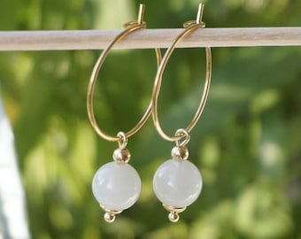 Moonstone Hoop earrings set size 20mm, bead 8mm round