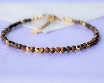 Tiger's Eye Beaded Bracelet: Handmade Gemstone Crystal, Minimalist Style