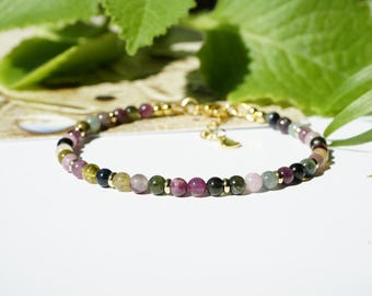 Handmade Tourmaline Bead Bracelet: Multicolor Chakra Healing Crystal