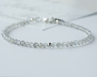 Moonstone Bracelet: Genuine Gemstone Beaded, Minimalist Crystal Healing