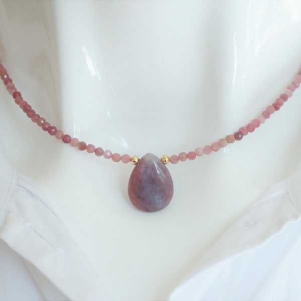Pink Tourmaline Necklace genuine gemstone bead handmade, October Birthstone chakra yoga healing crystal
