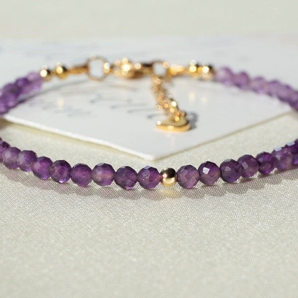 Bracelet en améthyste véritable, pierre précieuse naturelle AAA, fait main, cristal de yoga violet pour la guérison des chakras, mini bracelet de style minimaliste