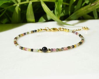 Regenbogen TURMALIN Armband: echter  Edelstein 2,5mm, Oktober Geburtsstein,  chakra heilstein, zartes Armband