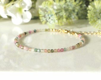 TOURMALINE handmade bracelet,  natural faceted bead 3mm, minimalist bracelet