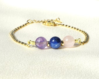 Amethyst  - Kyanite - Rose Quartz beads bracelet, chakra healing yoga crystal