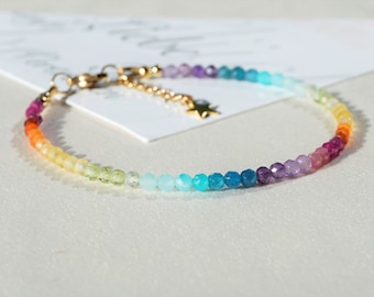 7 Chakra Armband aus echten natürlichen Steinperlen, winziges Mini-Armkette Chakra-Heilungs-Yoga-Kristall
