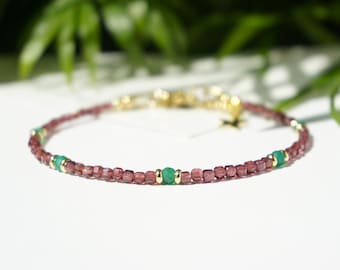 Garnet & Green Agate Gemstone Bracelet: Chakra Healing Crystal, Minimalist Design