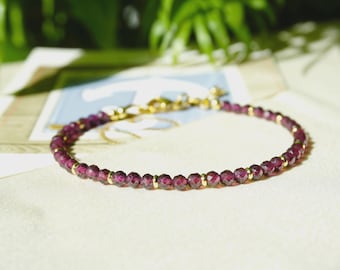 Purple Rhodolite garnet bracelet genuine gemstone bead, healing crystal, tiny minimalist