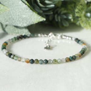 MOOS ACHAT Armband aus echte Heilstein Perlen facettiert 3,1mm, Der Stein für Anfänge und Wachstum.